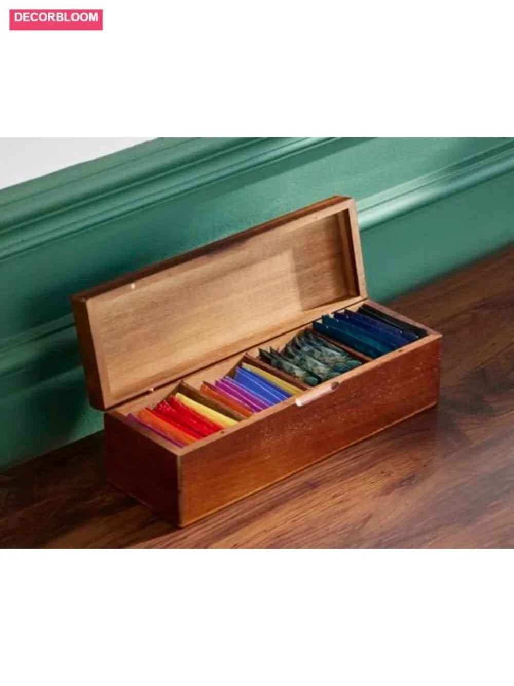 Wooden Tea Bag Organizer Box with 4 Compartments for Coffee Packets